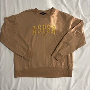 Forever 21 Brown Crewneck Sweater with Yellow Lettering